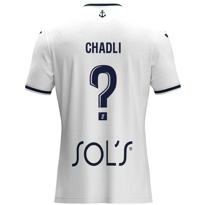 Kids Football Nassim Chadli #0 White Dark Blue Away Jersey 2024/25 T-Shirt Nz