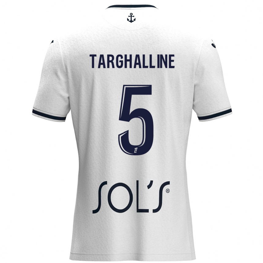 Kids Football Oussama Targhalline #5 White Dark Blue Away Jersey 2024/25 T-Shirt Nz