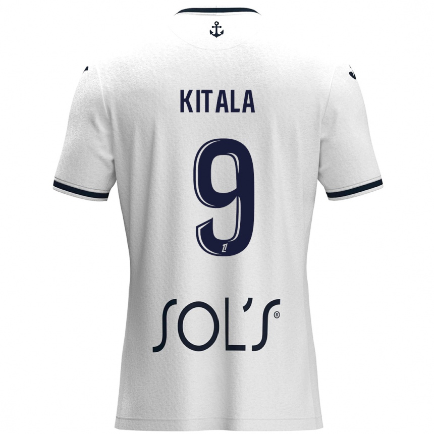 Kids Football Yann Kitala #9 White Dark Blue Away Jersey 2024/25 T-Shirt Nz