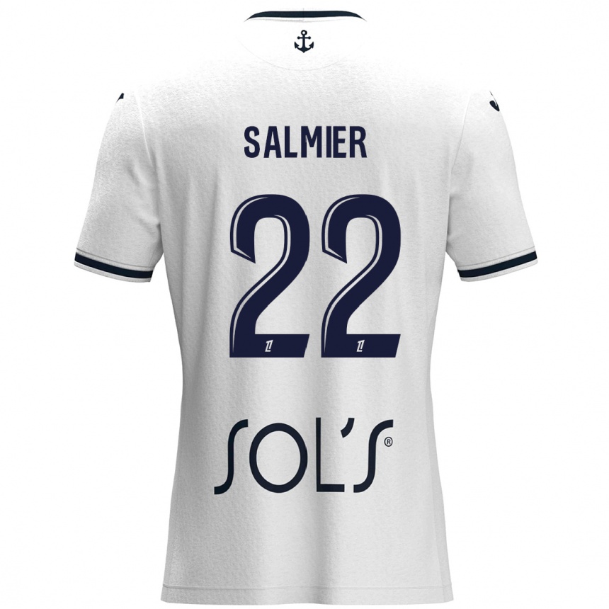 Kids Football Yoann Salmier #22 White Dark Blue Away Jersey 2024/25 T-Shirt Nz