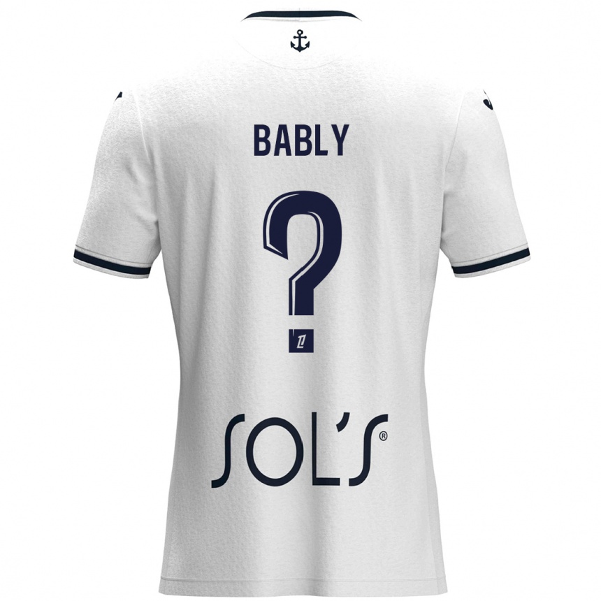 Kids Football Emmanuel Bably #0 White Dark Blue Away Jersey 2024/25 T-Shirt Nz