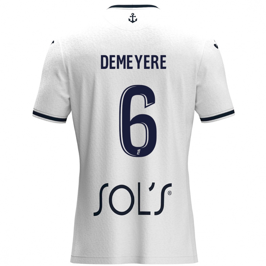 Kids Football Silke Demeyere #6 White Dark Blue Away Jersey 2024/25 T-Shirt Nz