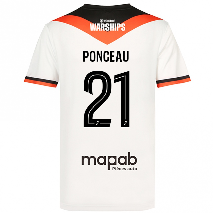 Kids Football Julien Ponceau #21 White Away Jersey 2024/25 T-Shirt Nz