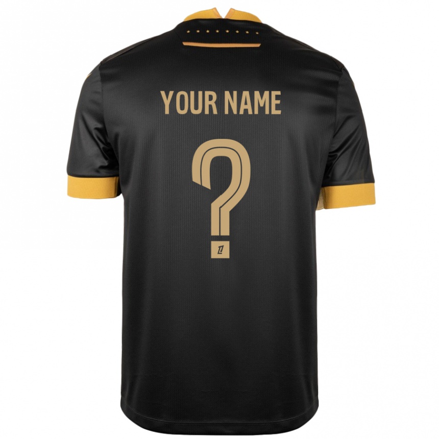 Kids Football Your Name #0 Black Brown Away Jersey 2024/25 T-Shirt Nz