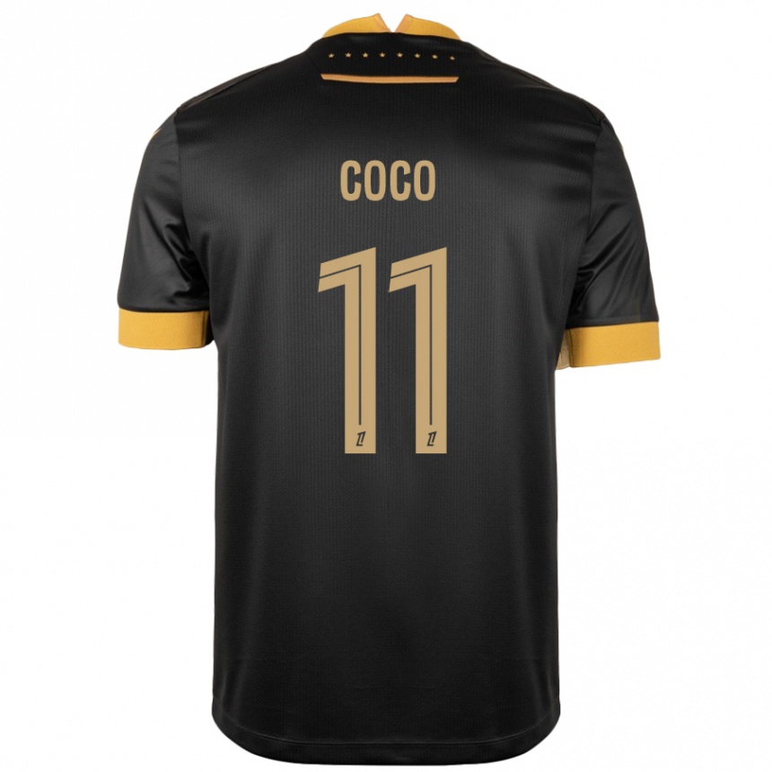 Kids Football Marcus Coco #11 Black Brown Away Jersey 2024/25 T-Shirt Nz