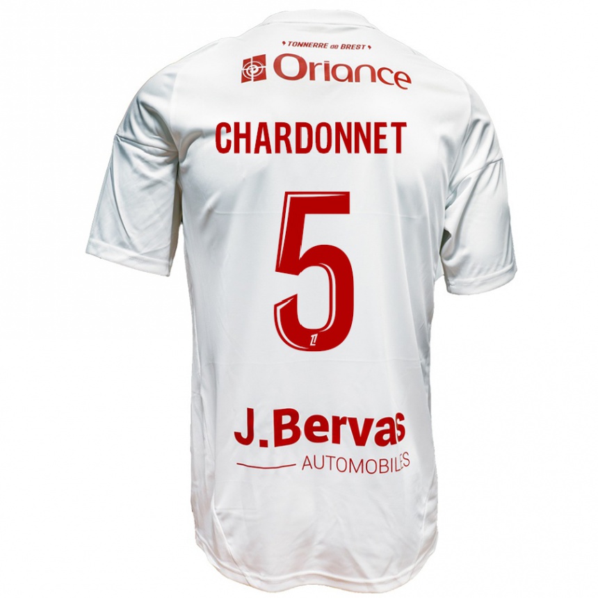 Kids Football Brendan Chardonnet #5 White Red Away Jersey 2024/25 T-Shirt Nz