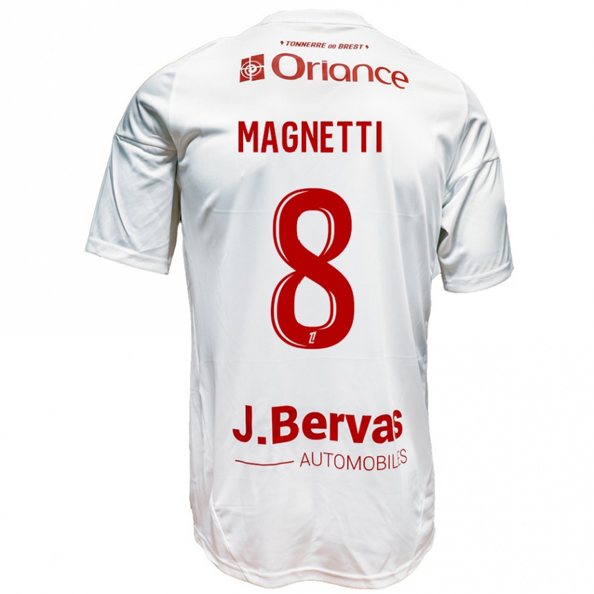 Kids Football Hugo Magnetti #8 White Red Away Jersey 2024/25 T-Shirt Nz