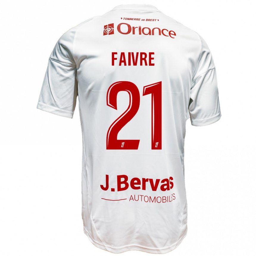 Kids Football Romain Faivre #21 White Red Away Jersey 2024/25 T-Shirt Nz