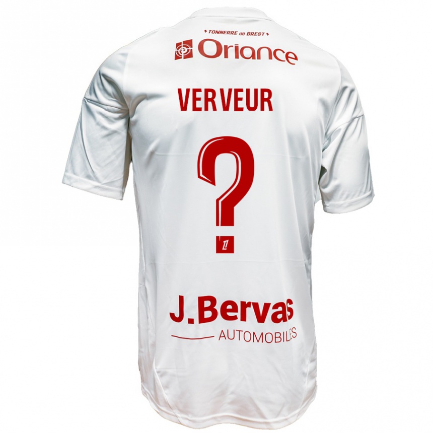 Kids Football Titouan Verveur #0 White Red Away Jersey 2024/25 T-Shirt Nz