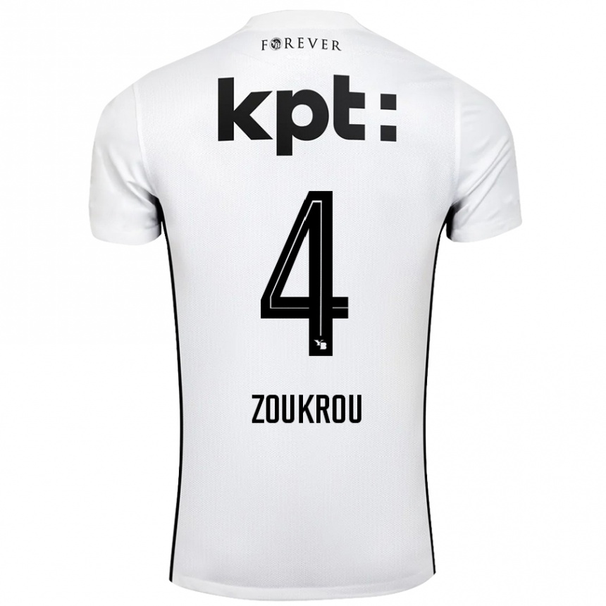 Kids Football Tanguy Zoukrou #4 White Black Away Jersey 2024/25 T-Shirt Nz