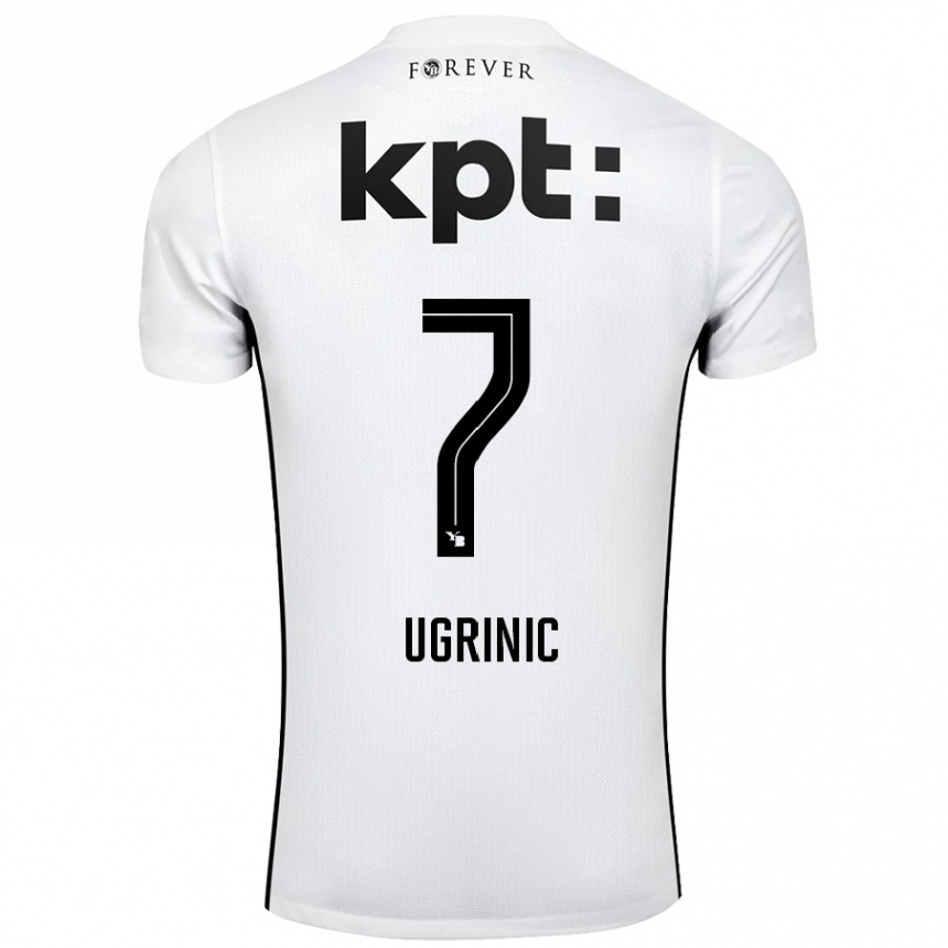 Kids Football Filip Ugrinic #7 White Black Away Jersey 2024/25 T-Shirt Nz