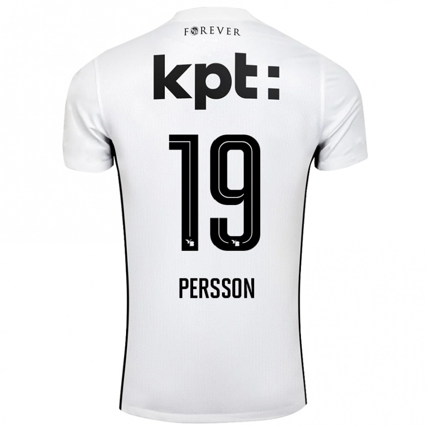 Kids Football Noah Persson #19 White Black Away Jersey 2024/25 T-Shirt Nz