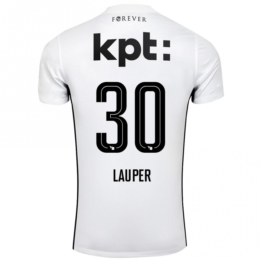 Kids Football Sandro Lauper #30 White Black Away Jersey 2024/25 T-Shirt Nz