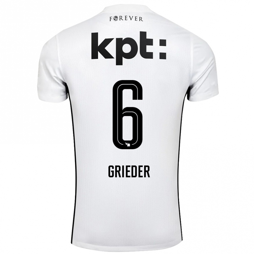 Kids Football Lionel Grieder #6 White Black Away Jersey 2024/25 T-Shirt Nz