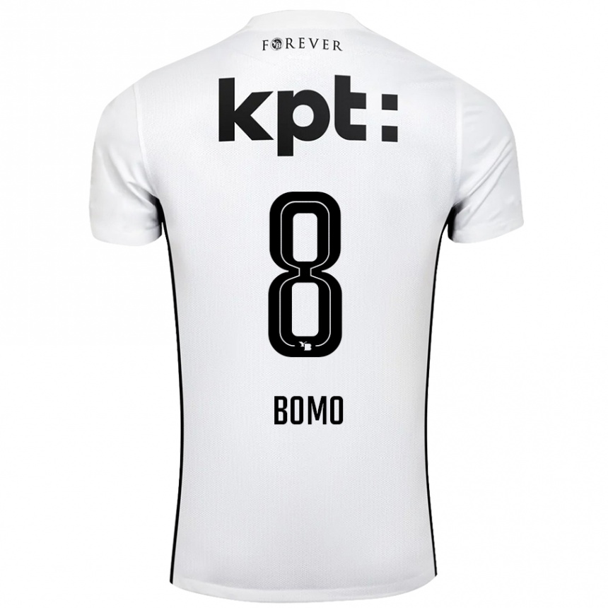 Kids Football Jacques Bomo #8 White Black Away Jersey 2024/25 T-Shirt Nz