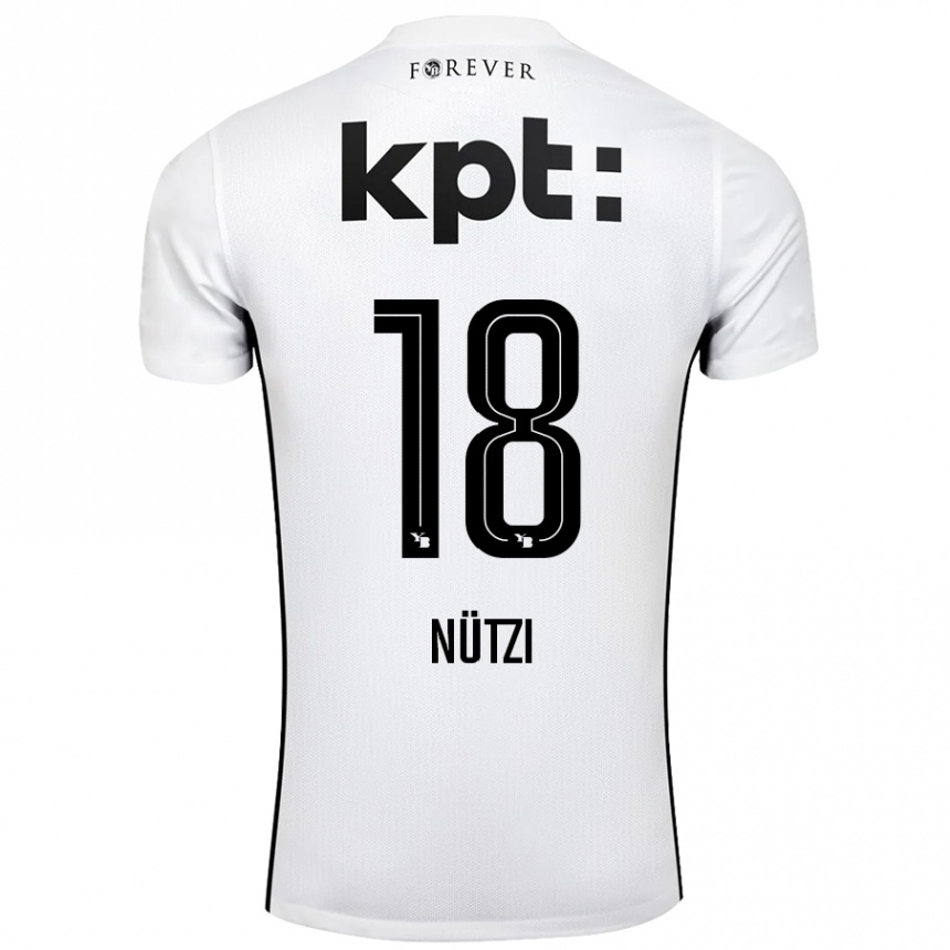 Kids Football Timon Nützi #18 White Black Away Jersey 2024/25 T-Shirt Nz