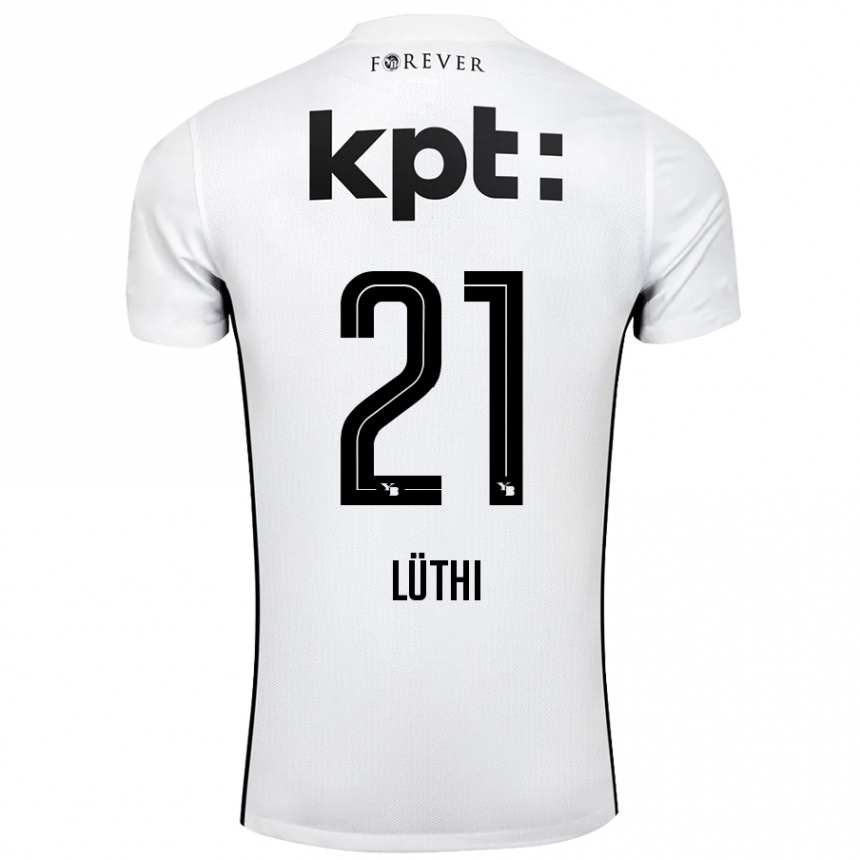 Kids Football Janis Lüthi #21 White Black Away Jersey 2024/25 T-Shirt Nz