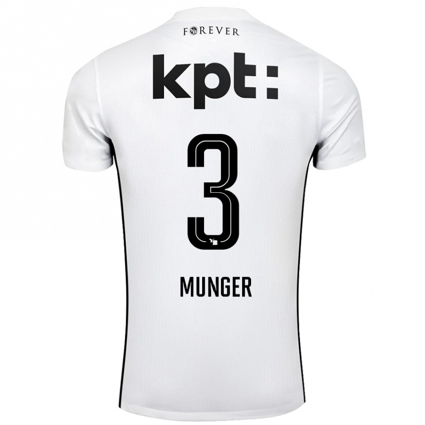 Kids Football Noa Münger #3 White Black Away Jersey 2024/25 T-Shirt Nz