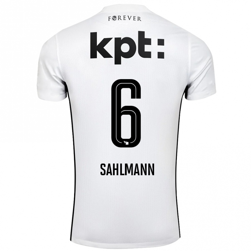 Kids Football Henrike Sahlmann #6 White Black Away Jersey 2024/25 T-Shirt Nz