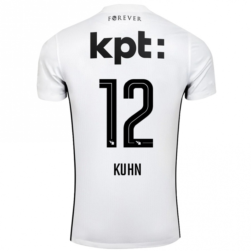 Kids Football Athena Kühn #12 White Black Away Jersey 2024/25 T-Shirt Nz