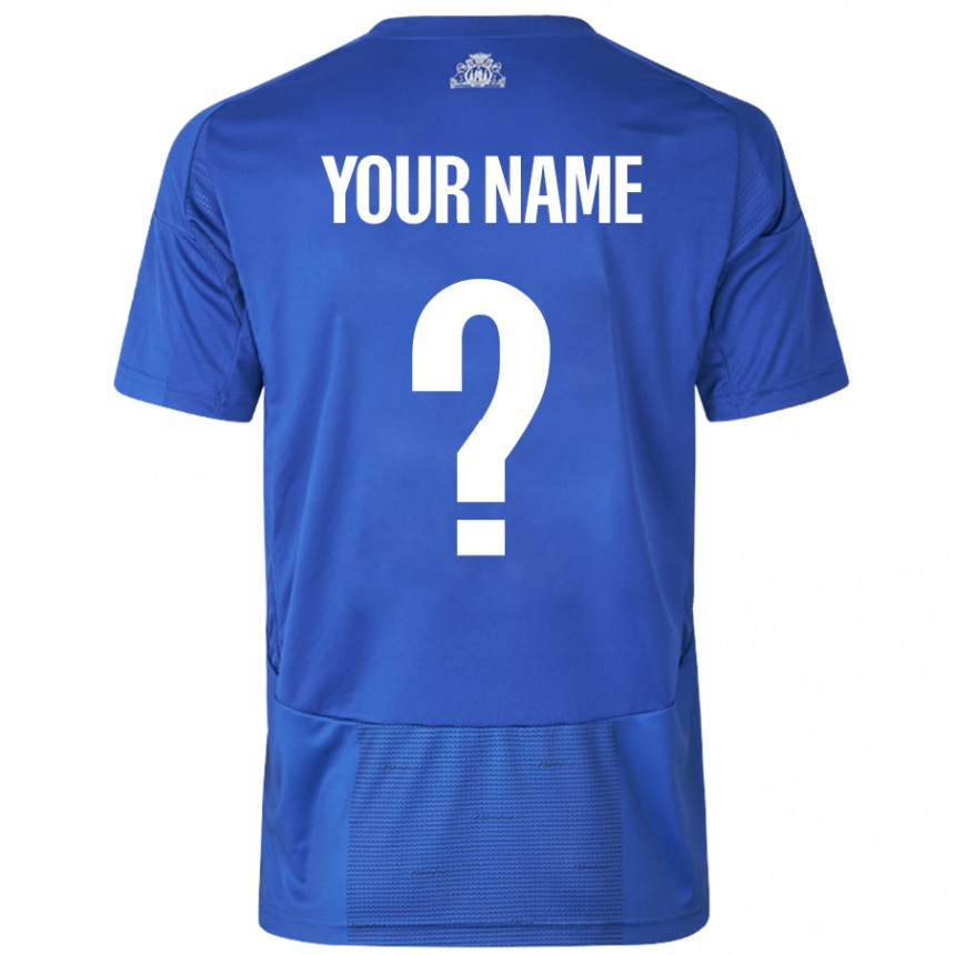 Kids Football Your Name #0 White Blue Away Jersey 2024/25 T-Shirt Nz