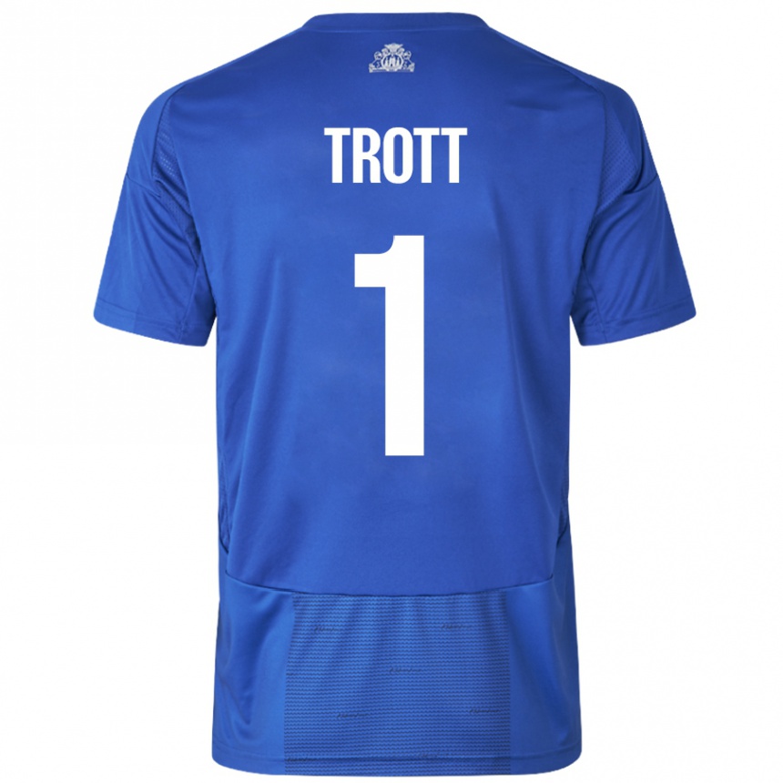 Kids Football Nathan Trott #1 White Blue Away Jersey 2024/25 T-Shirt Nz