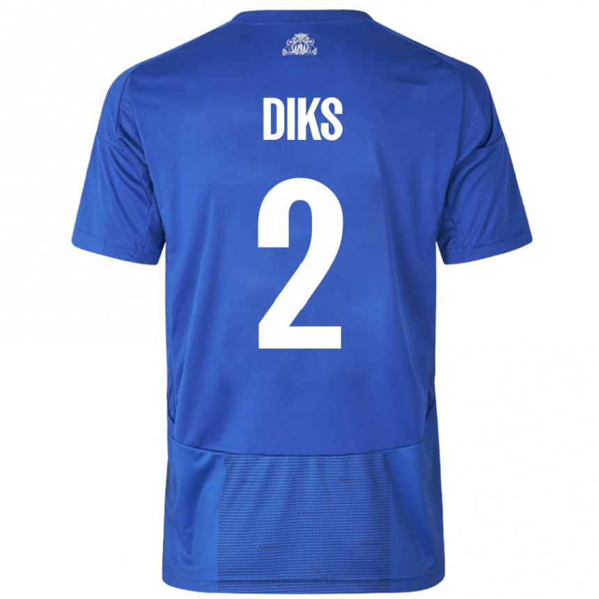 Kids Football Kevin Diks #2 White Blue Away Jersey 2024/25 T-Shirt Nz