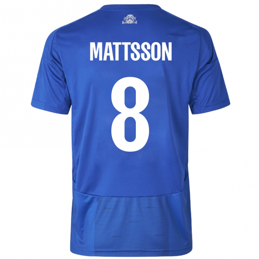 Kids Football Magnus Mattsson #8 White Blue Away Jersey 2024/25 T-Shirt Nz