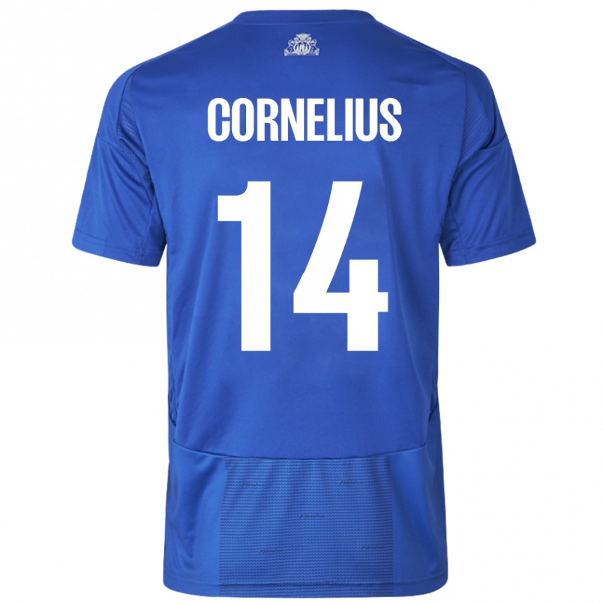 Kids Football Andreas Cornelius #14 White Blue Away Jersey 2024/25 T-Shirt Nz