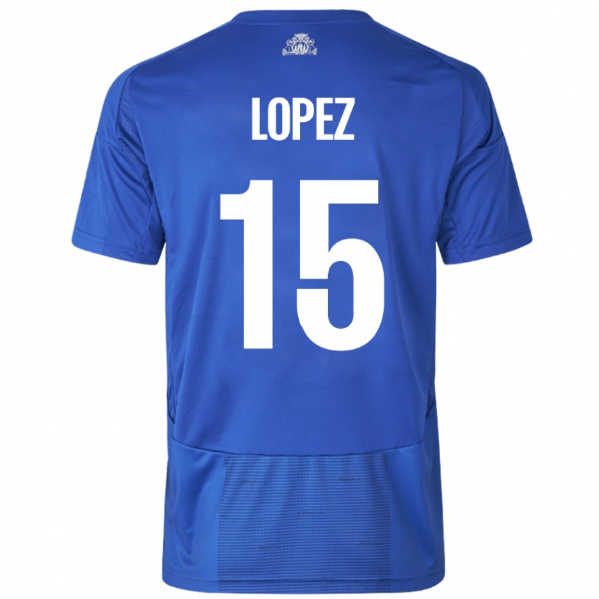 Kids Football Marcos López #15 White Blue Away Jersey 2024/25 T-Shirt Nz