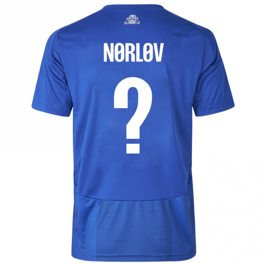 Kids Football William Nørløv #0 White Blue Away Jersey 2024/25 T-Shirt Nz