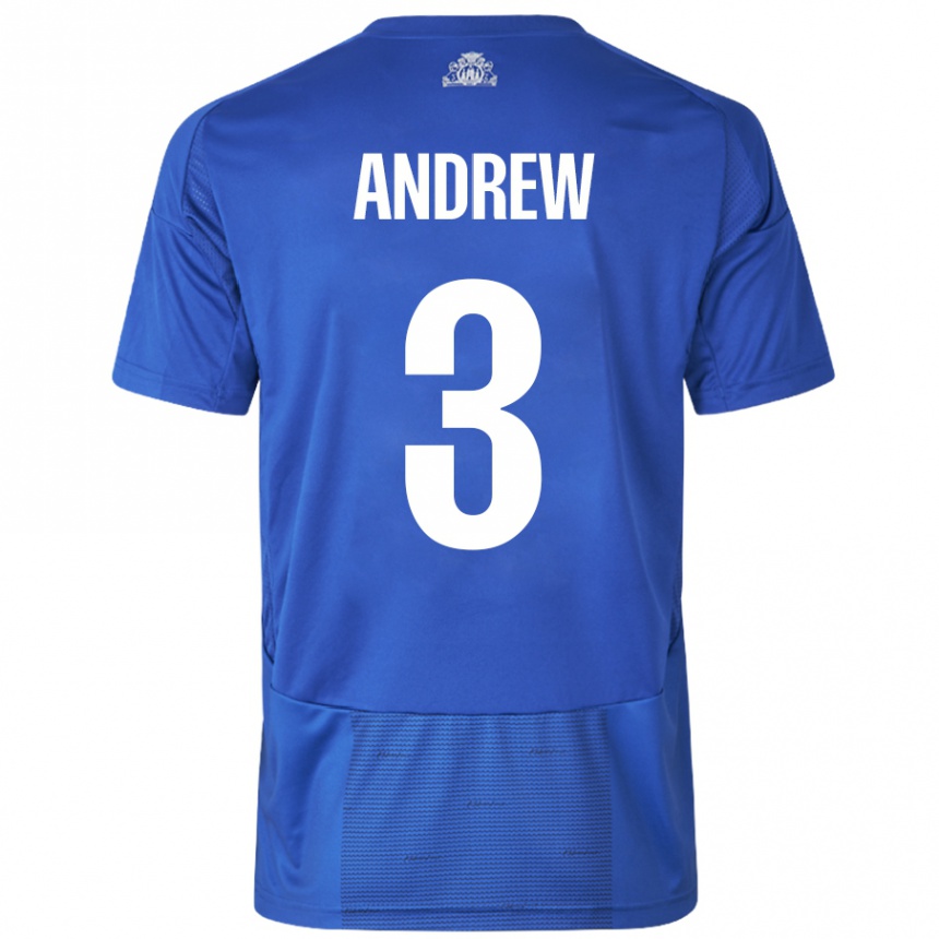 Kids Football Tristan Andrew #3 White Blue Away Jersey 2024/25 T-Shirt Nz