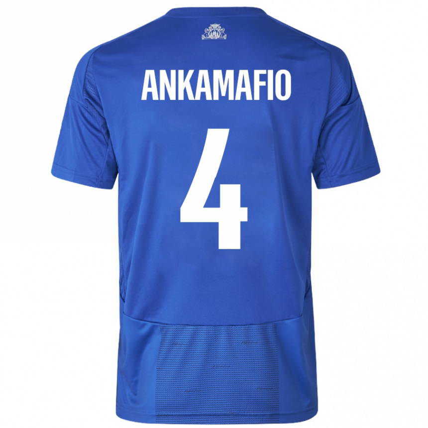 Kids Football Graham Ankamafio #4 White Blue Away Jersey 2024/25 T-Shirt Nz