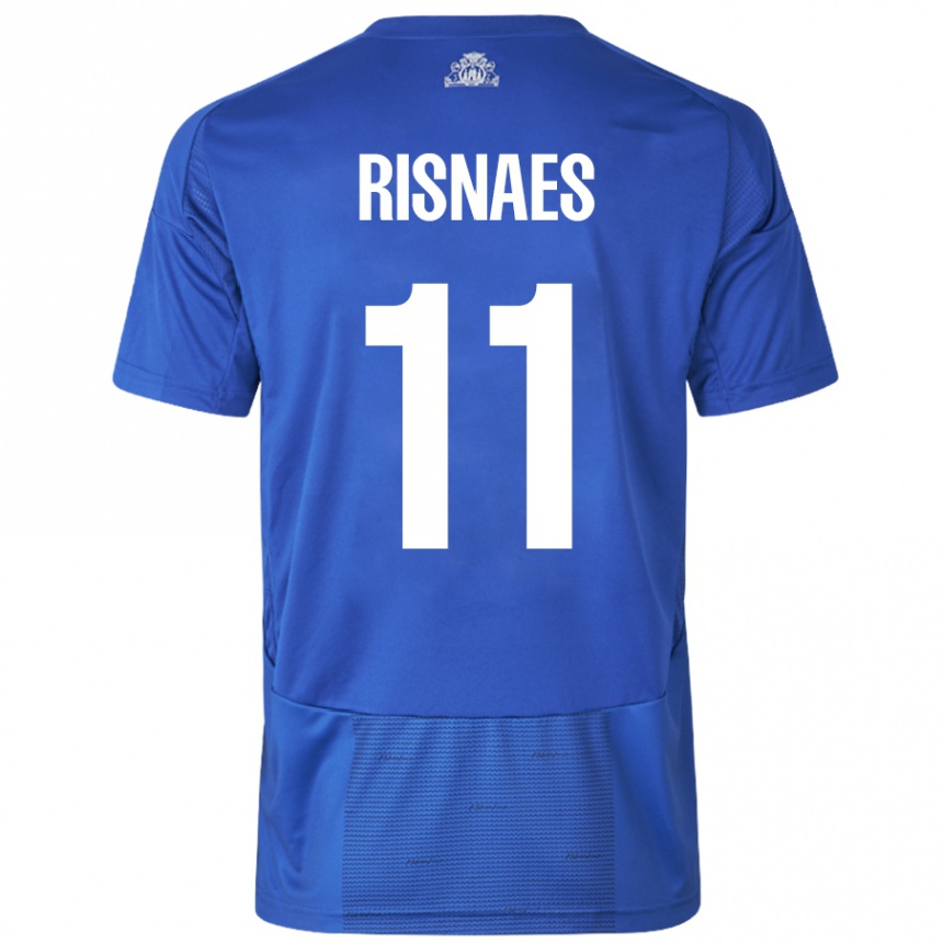 Kids Football Roberto Risnaes #11 White Blue Away Jersey 2024/25 T-Shirt Nz