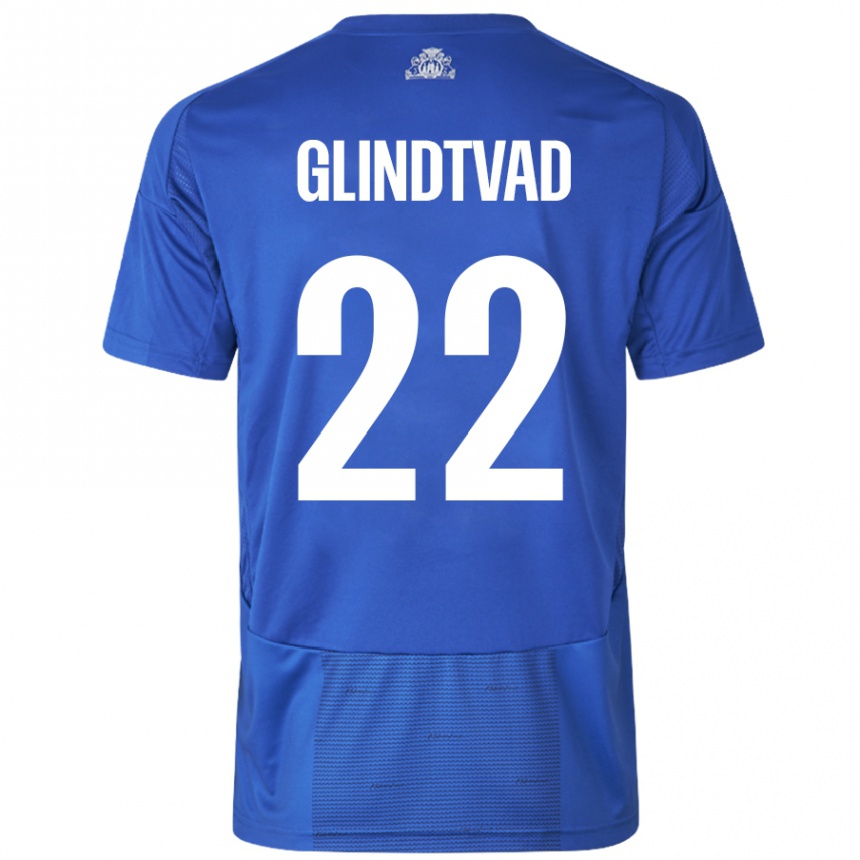 Kids Football William Glindtvad #22 White Blue Away Jersey 2024/25 T-Shirt Nz