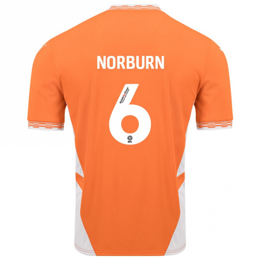 Men Football Oliver Norburn #6 Orange White Home Jersey 2024/25 T-Shirt Nz