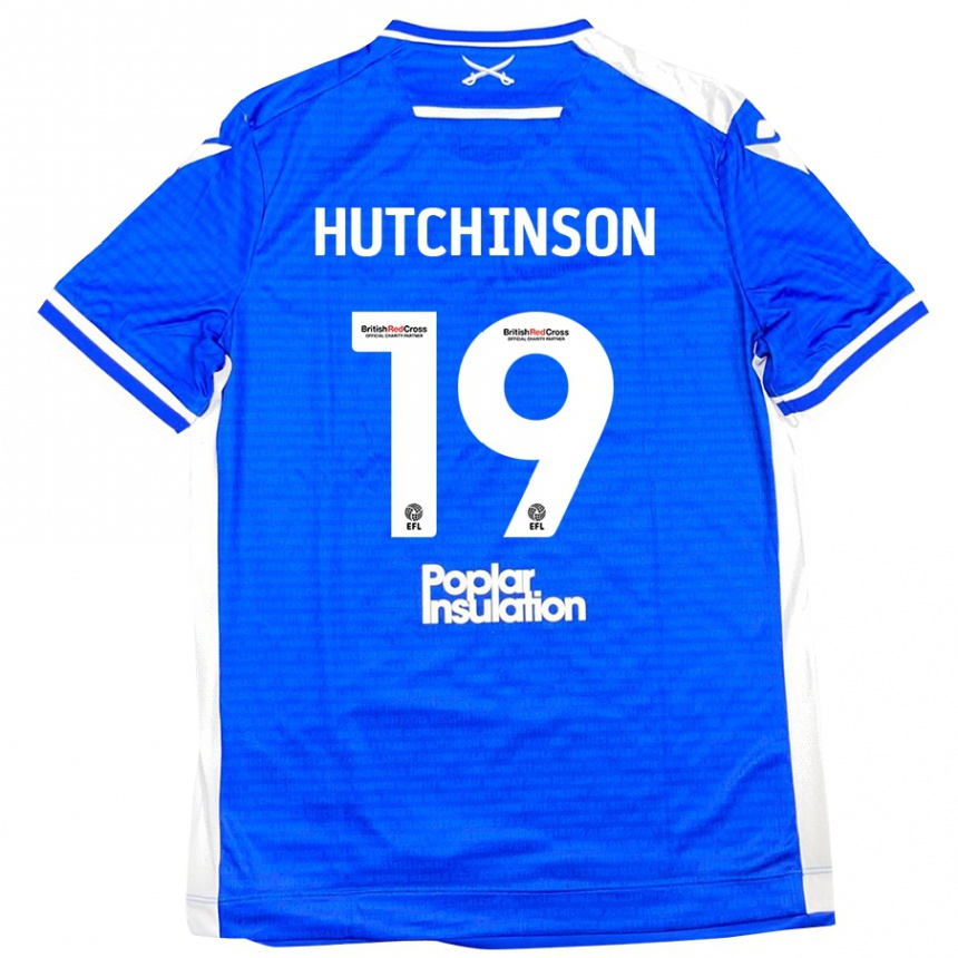 Men Football Isaac Hutchinson #19 Blue White Home Jersey 2024/25 T-Shirt Nz