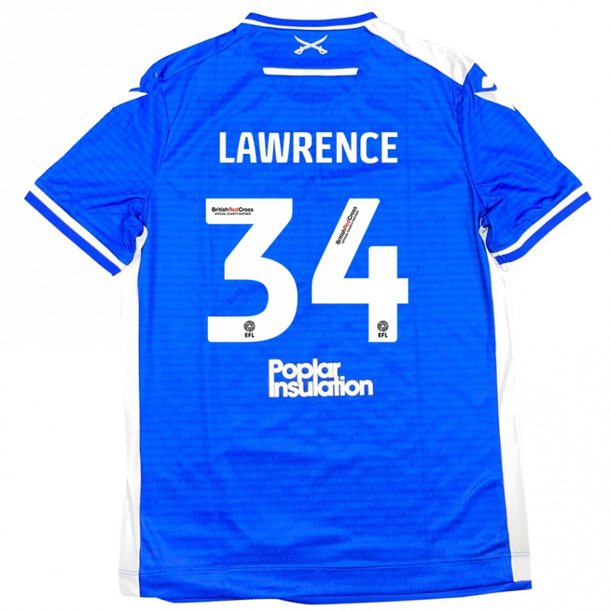 Men Football Jerry Lawrence #34 Blue White Home Jersey 2024/25 T-Shirt Nz