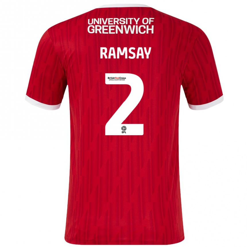 Men Football Kayne Ramsay #2 Red White Home Jersey 2024/25 T-Shirt Nz