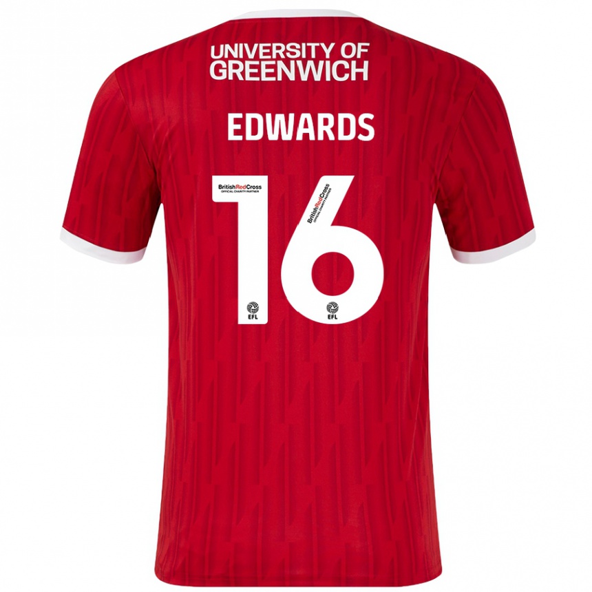 Men Football Josh Edwards #16 Red White Home Jersey 2024/25 T-Shirt Nz