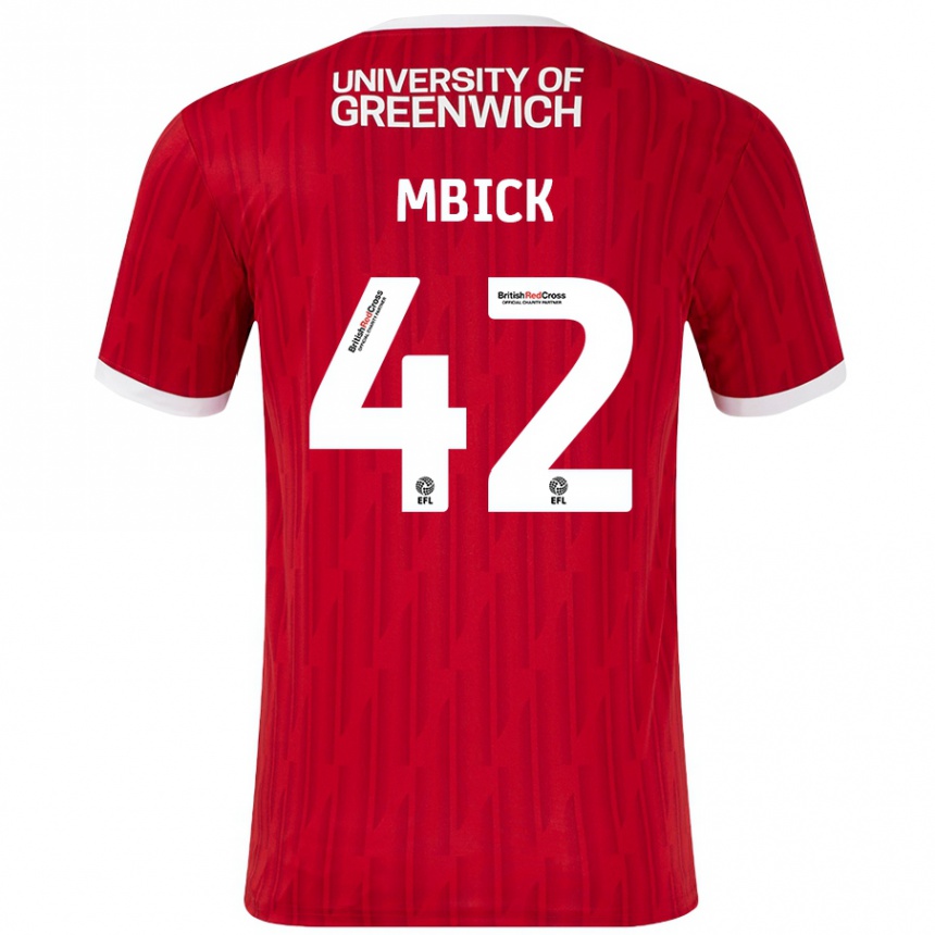 Men Football Micah Mbick #42 Red White Home Jersey 2024/25 T-Shirt Nz