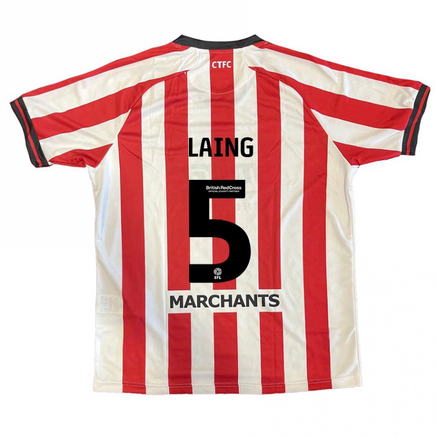 Men Football Levi Laing #5 Red White Home Jersey 2024/25 T-Shirt Nz