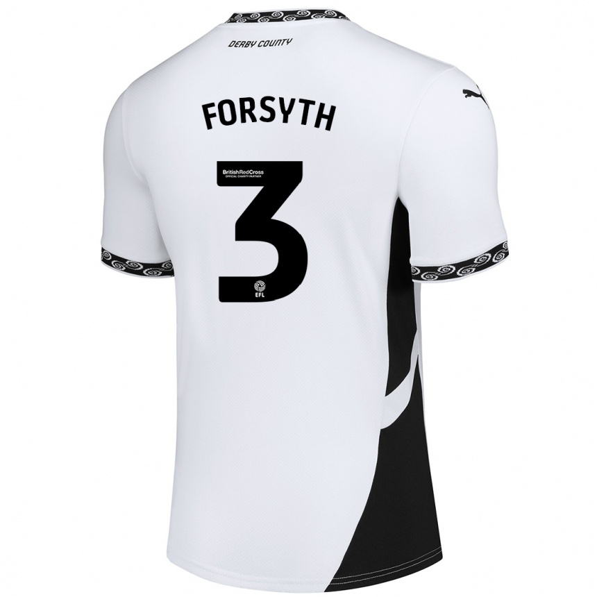 Men Football Craig Forsyth #3 White Black Home Jersey 2024/25 T-Shirt Nz