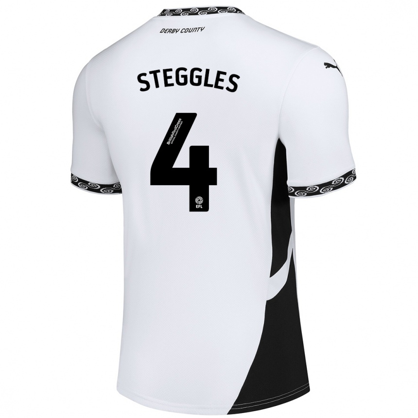 Men Football Charlotte Steggles #4 White Black Home Jersey 2024/25 T-Shirt Nz