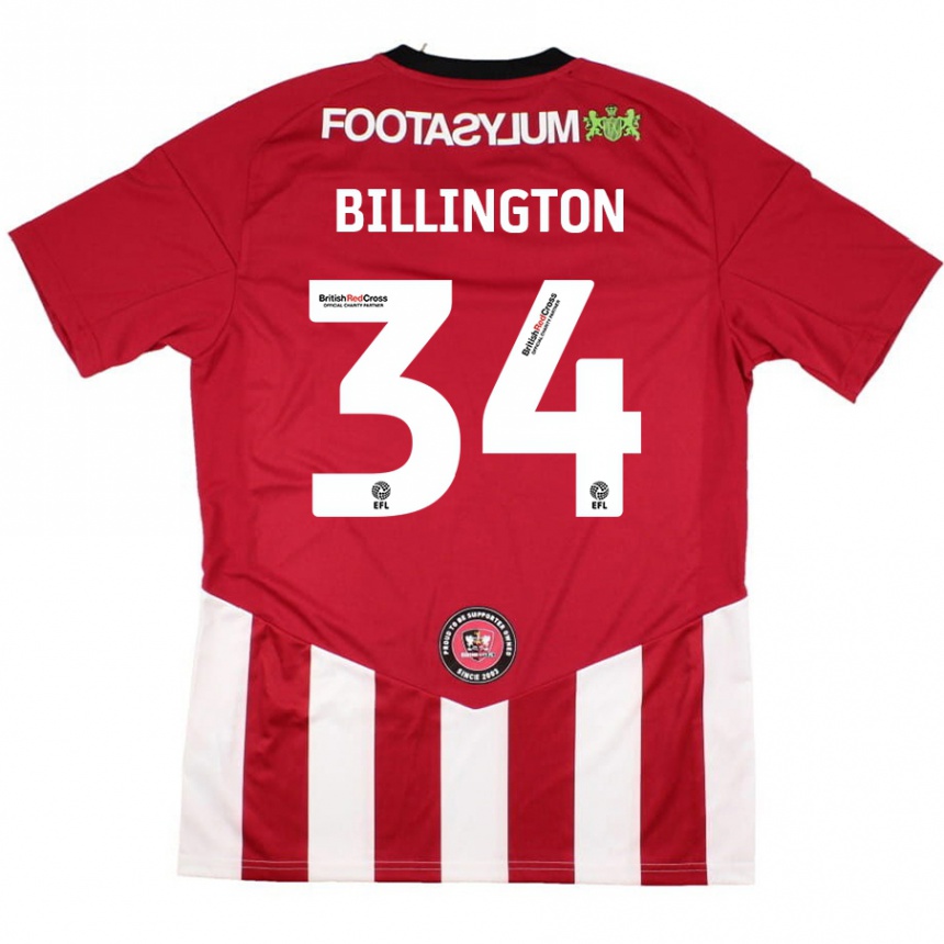 Men Football Gabe Billington #34 Red White Home Jersey 2024/25 T-Shirt Nz