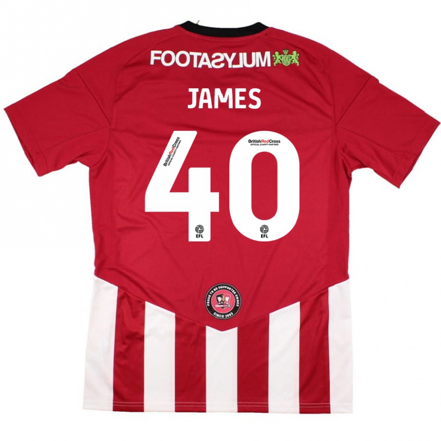 Men Football Ed James #40 Red White Home Jersey 2024/25 T-Shirt Nz