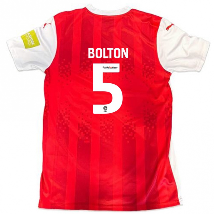 Men Football James Bolton #5 Red White Home Jersey 2024/25 T-Shirt Nz