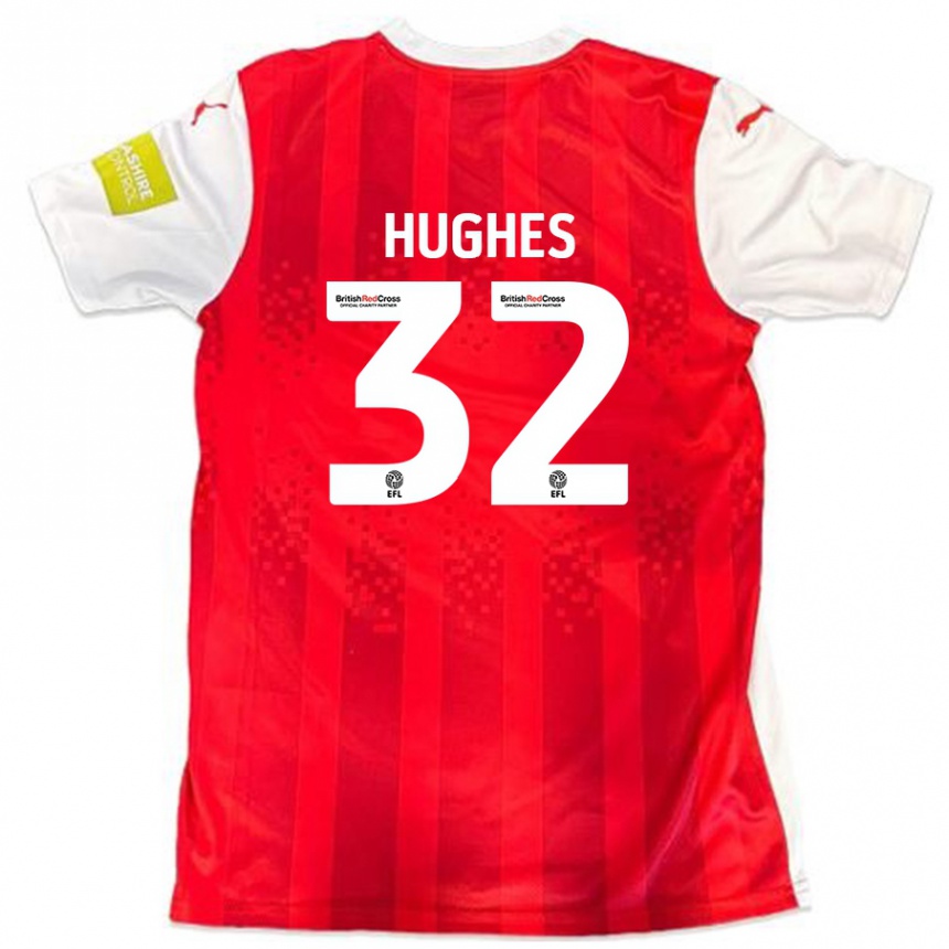 Men Football Kayden Hughes #32 Red White Home Jersey 2024/25 T-Shirt Nz