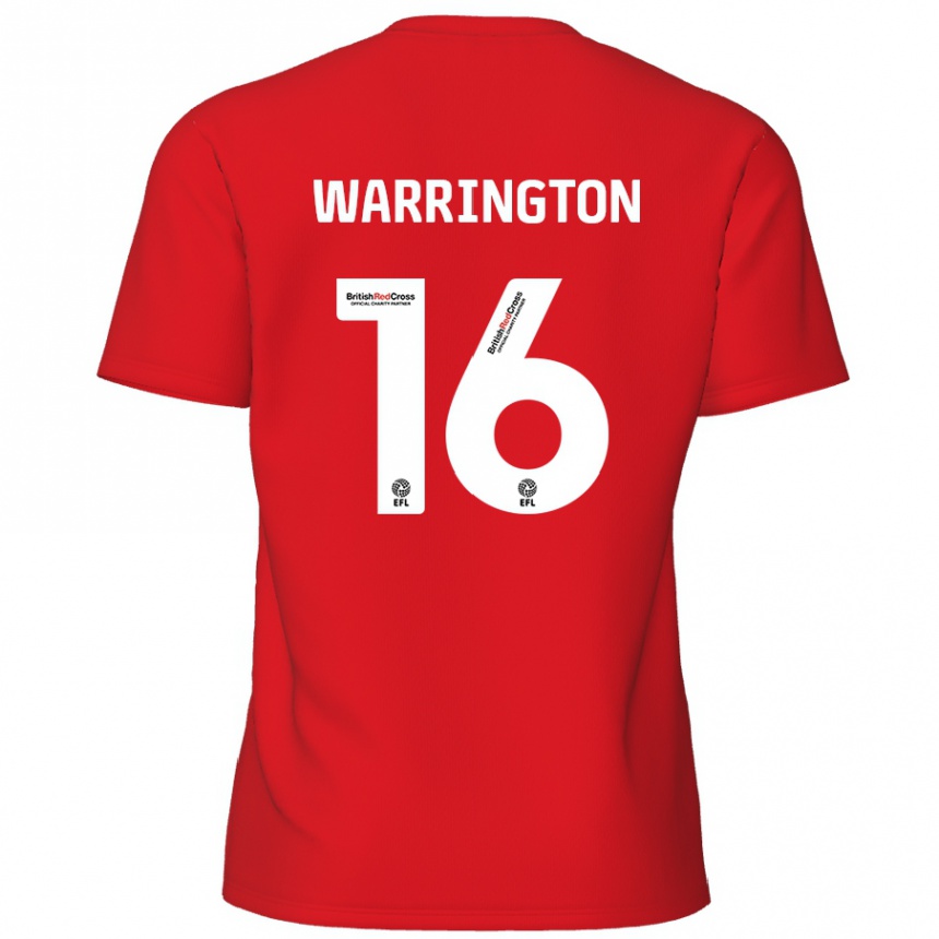 Men Football Lewis Warrington #16 Red Home Jersey 2024/25 T-Shirt Nz