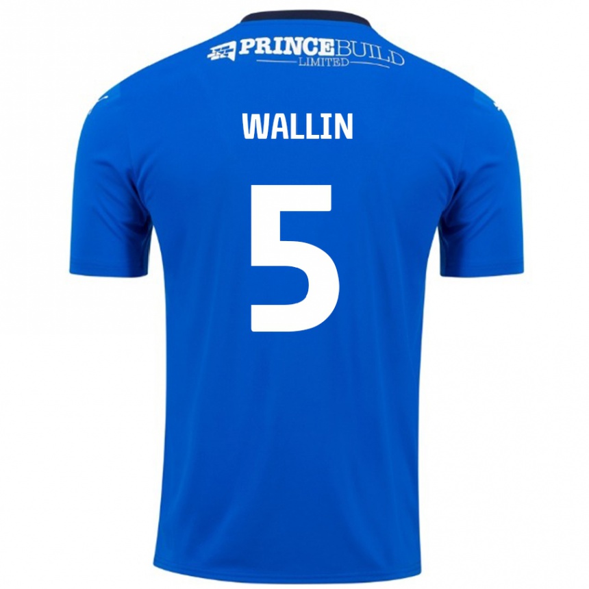 Men Football Oscar Wallin #5 Blue White Home Jersey 2024/25 T-Shirt Nz